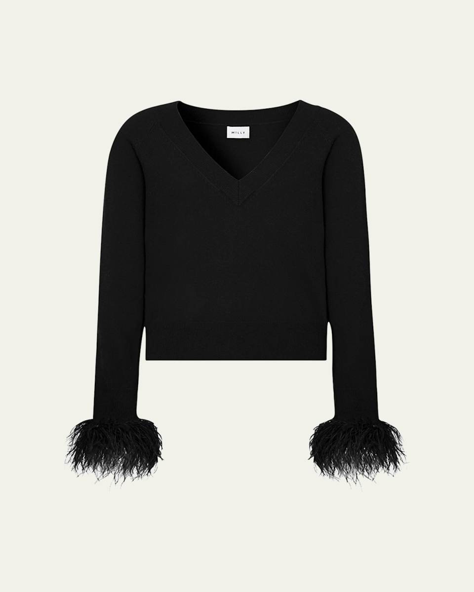 Feather-Trim Wool-Cashmere Sweater